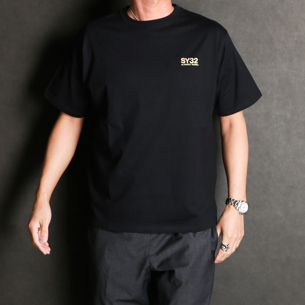 【ラスト1点-サイズS】BACK SLASH BIG LOGO TEE - BLACK × GOLD / グラフィックTシャツ / 14154J-W