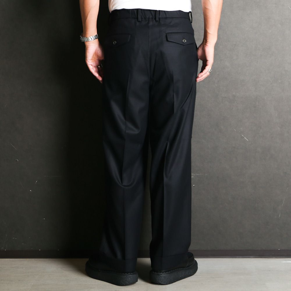DOUBLE PLEATED WIDE TROUSERS - BLACK / オーガニックウール 2/80 フランネル - ダブルプリーテッドワイドトラウザーズ / A25C15PT02C