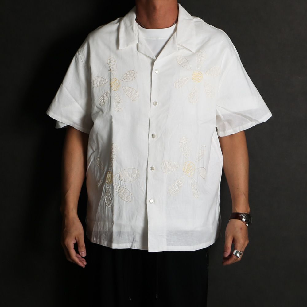 【ラスト1点-サイズS】 Aloha shirt - Big flowers embroidery / アロハシャツ - ビッグフラワーエンブロイダリー / SN-616A