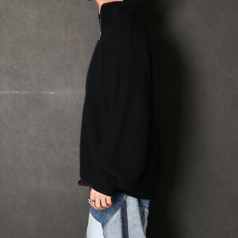 RACCON HALF ZIP KNIT - BLACK / ハーフジップニット / VTM-26-K-106