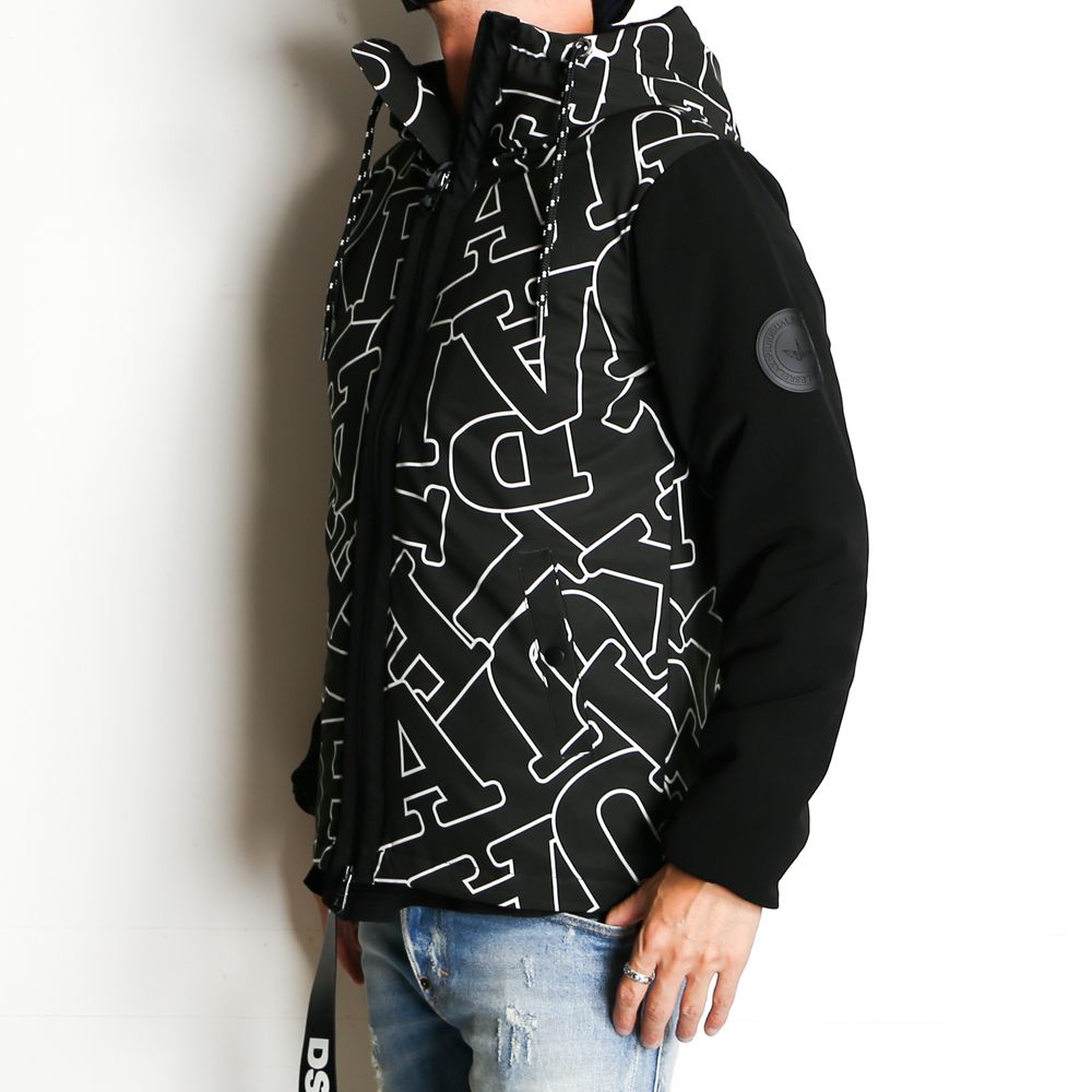 LETTERING SLEEVE SWITCH JACKET / ダイアゴナルロゴ ドッキング ダウンパーカー / USO-21044