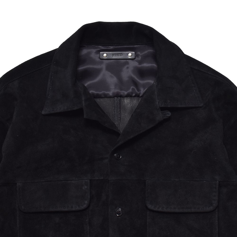 Full Grain Suede Open Collar Work Shirt  - BLK / MDFBF10501