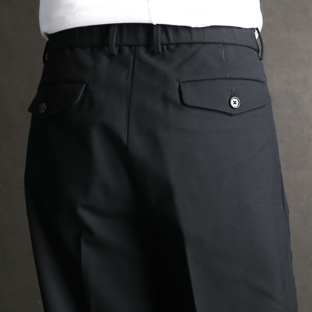 Double Pleated Semi Easy Trousers - Black / 3/60 オーガニックウールサバイバルクロス® - ダブルプリーテッドセミイージートラウザーズ / A26C07PT02C