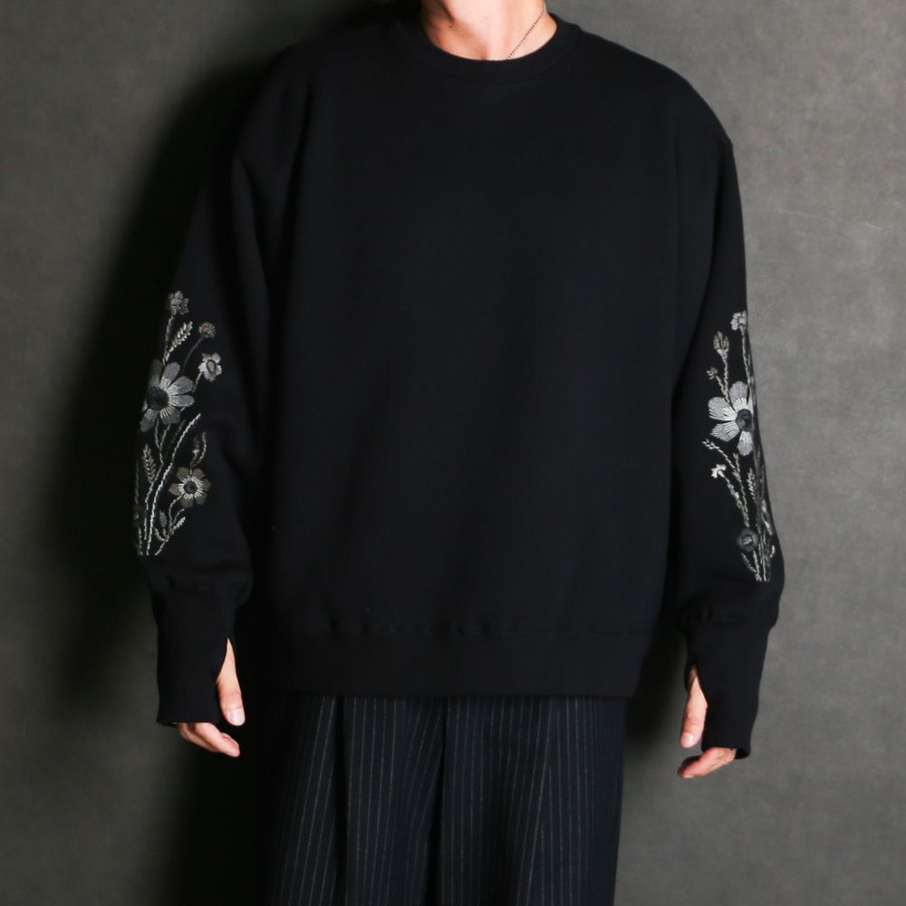 Embroidered Jacquard Crewneck Sweatshirt - Black / クルーネック スウェット / SN-632A
