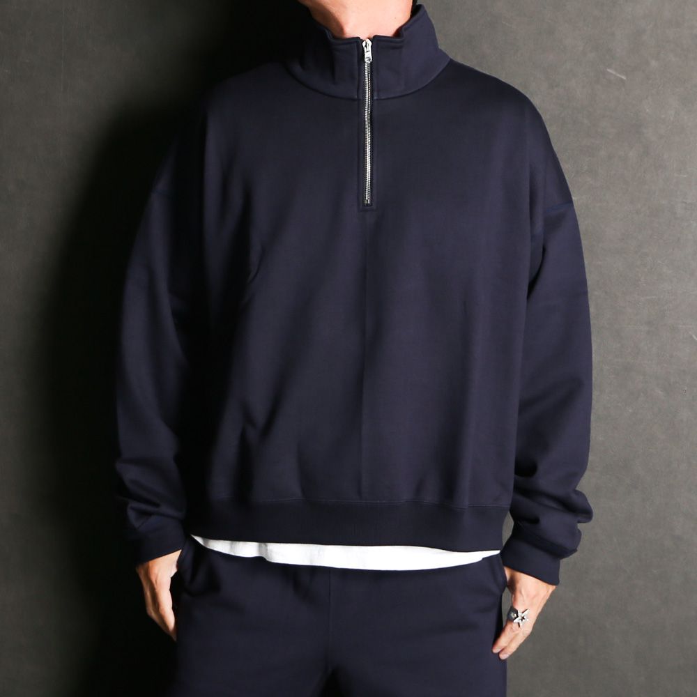 SHORT QUARTER ZIP PULLOVER - D.NAVY / オーガニックコットンヘビー吊裏毛 - ショートクォータージッププルオーバー / A25D03CS02C