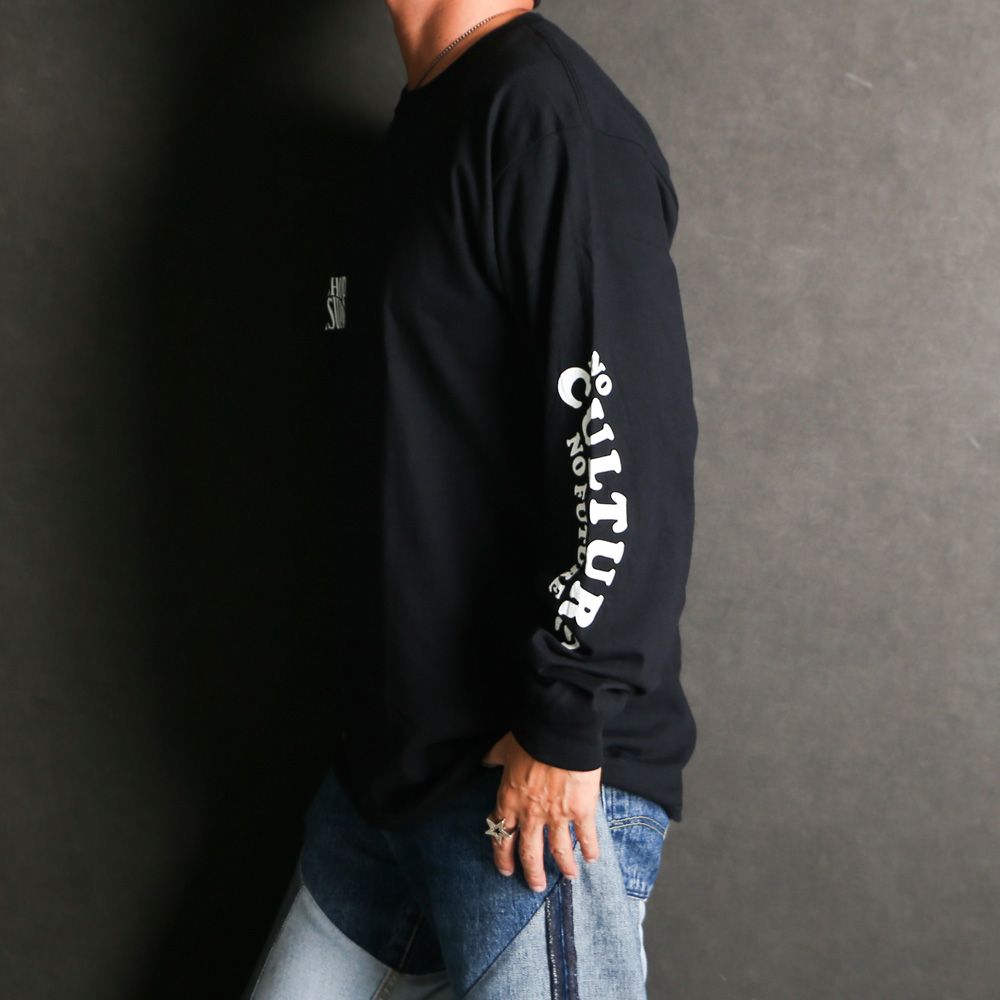 WAVE LOGO L/S TEE - BLACK (ポケット無し) / ロングスリーブTシャツ