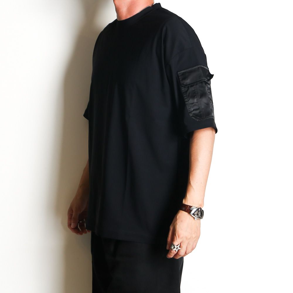 MILITARY NYLON OVER TEE - BLACK / ナイロンポケットビッグTシャツ / RC40-T-008