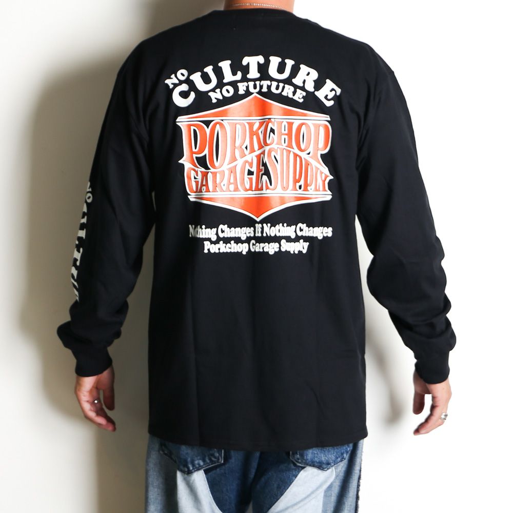 WAVE LOGO L/S TEE - BLACK (ポケット無し) / ロングスリーブTシャツ