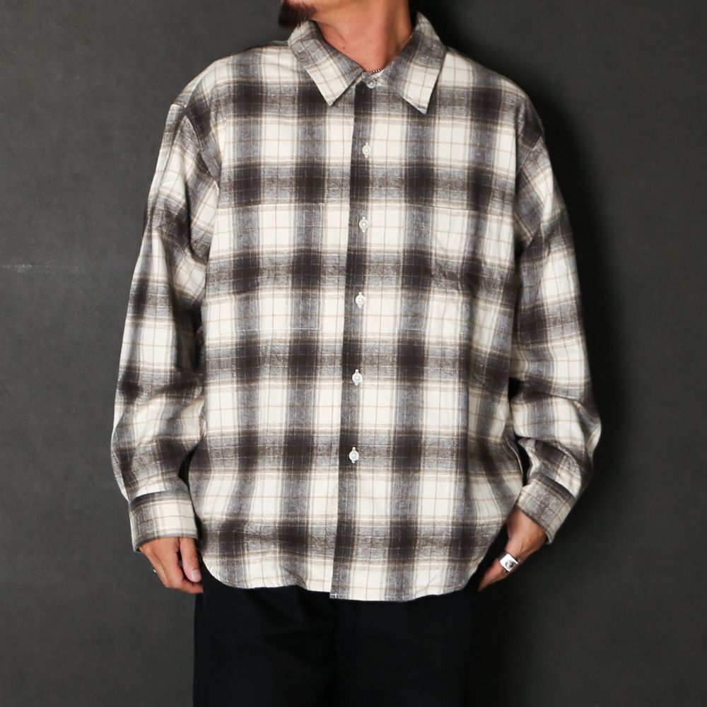 Ombre Check Flannel Shirt - Natural × Brown / オンブレチェックフランネルシャツ / SN-628A