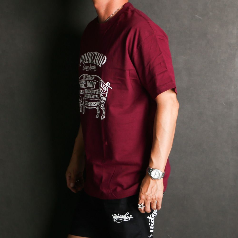 PORKCHOP - PORK FRONT TEE 25 - BURGUNDY / ショートスリーブT