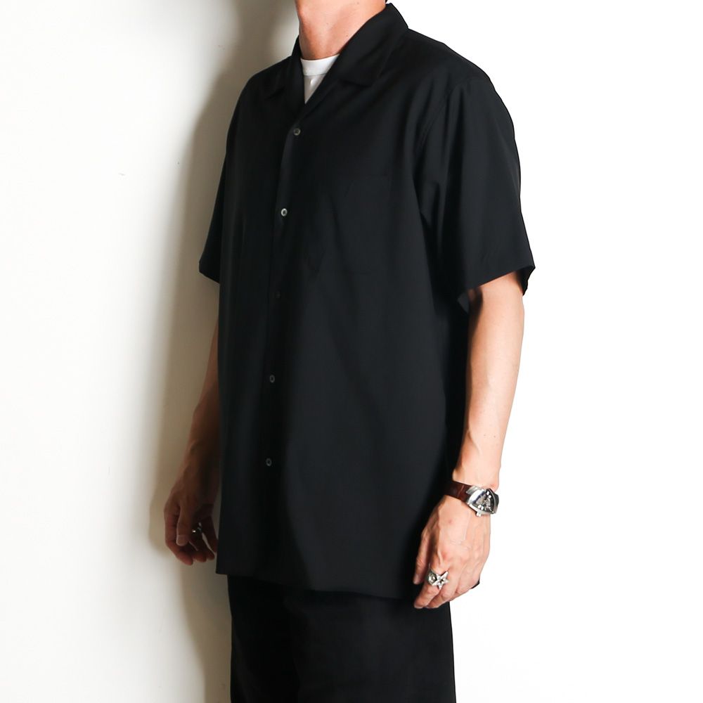 ITALIAN OPEN COLLAR S/S SHIRT - BLACK / オーガニックウール2/80トロピカル - イタリアンオープンカラーS/Sシャツ / A26B04SH03B
