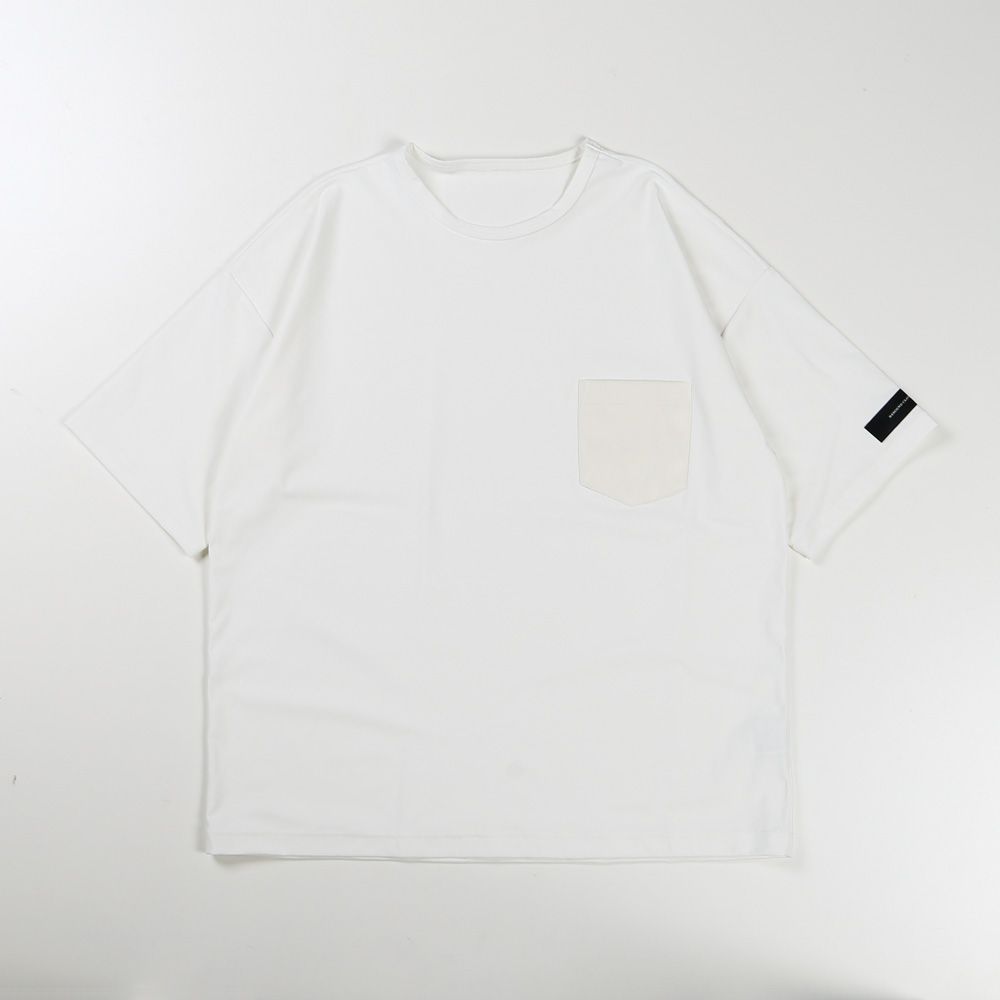 【ラスト1点-サイズ3】 leather pocket overnylon T - WHITE / エコレザーポケット ルーズTシャツ / RC35-T-005