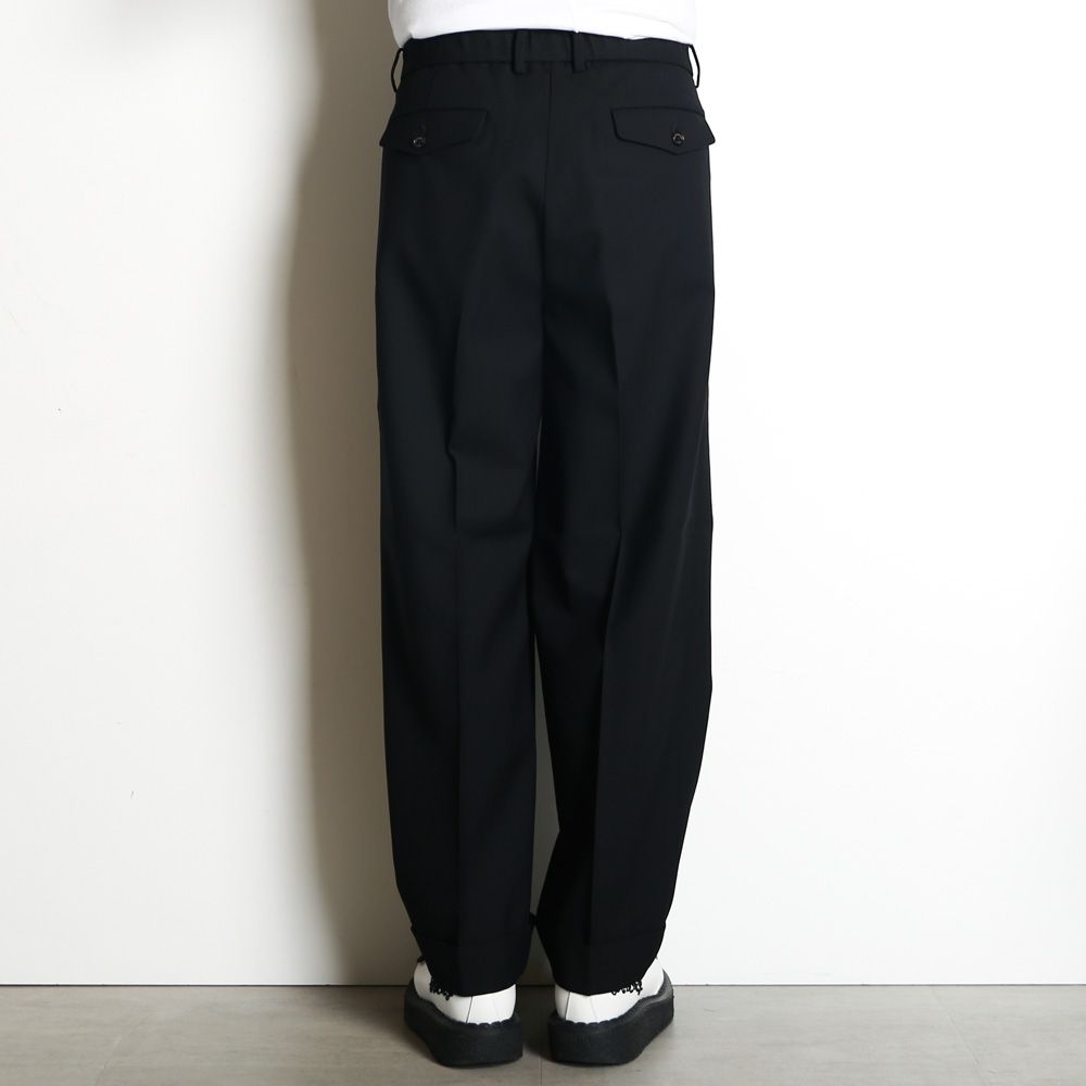 Double Pleated Semi Easy Trousers - Black / 3/60 オーガニックウールサバイバルクロス® - ダブルプリーテッドセミイージートラウザーズ / A26C07PT02C