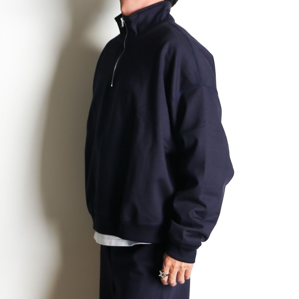 SHORT QUARTER ZIP PULLOVER - D.NAVY / オーガニックコットンヘビー吊裏毛 - ショートクォータージッププルオーバー / A25D03CS02C