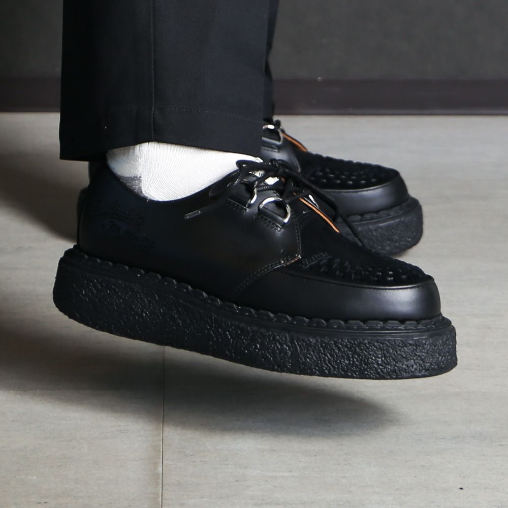 BEDWIN & THE MMY General Scale. / "DAVID" Leather Inter Lace Shoes - BLK × BLK / C15FW703