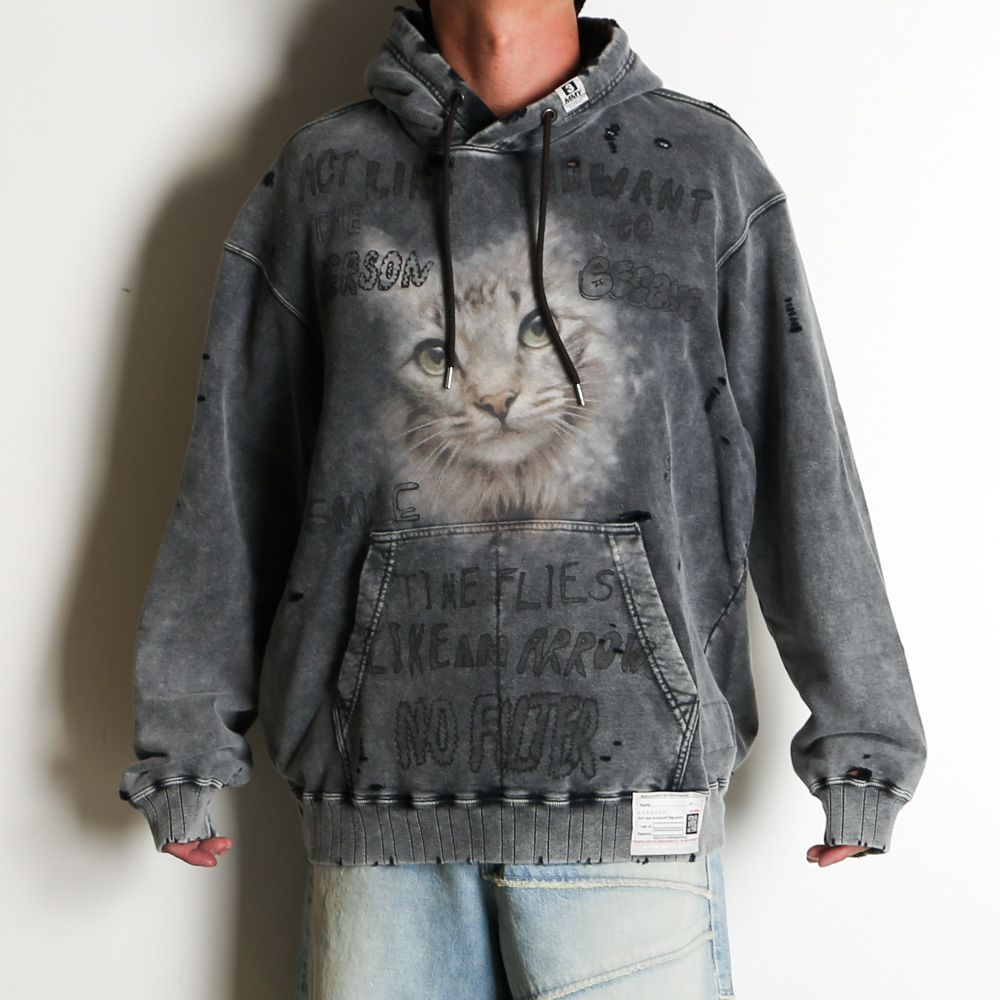 Maison MIHARA YASUHIRO - Bleached Cat Print Hoodie - BLACK