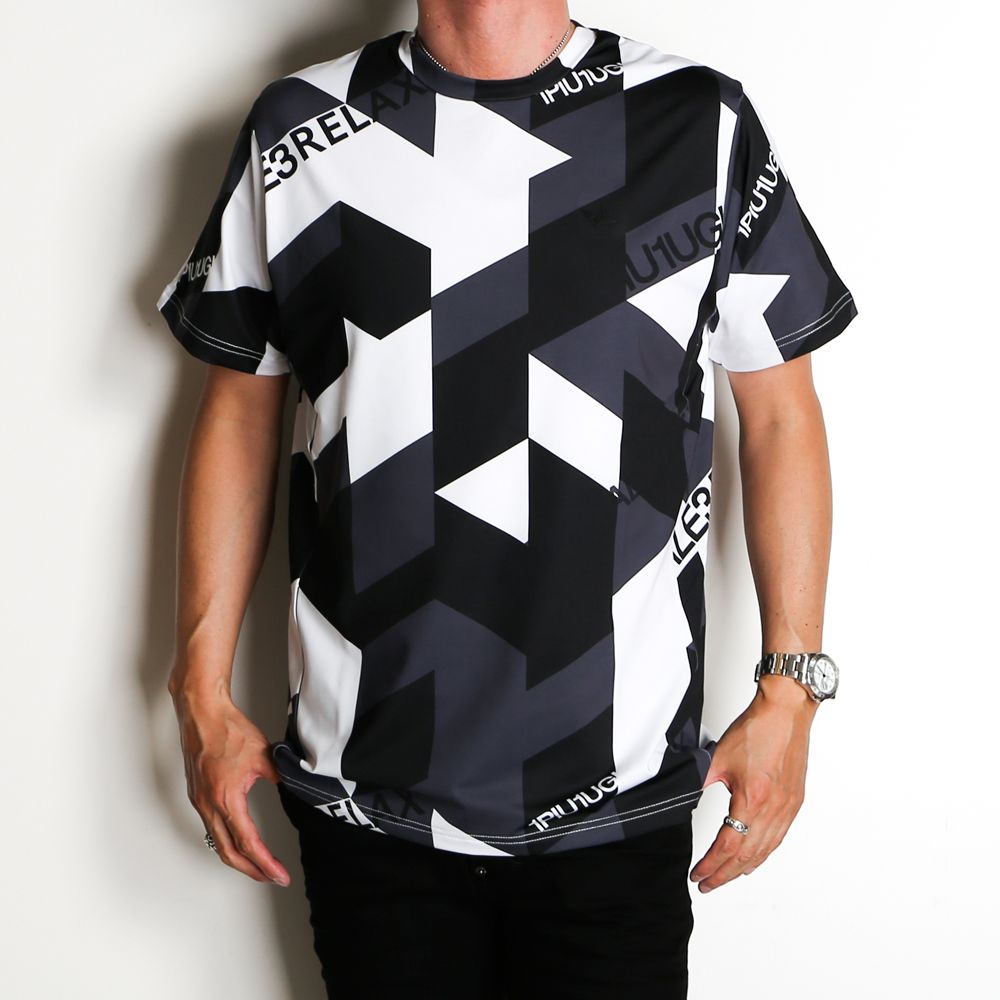 GEOMETRIC RASH GUARD CREW T-SHIRTS / 幾何学柄 ロゴ ラッシュガード Tシャツ  / UST-22009