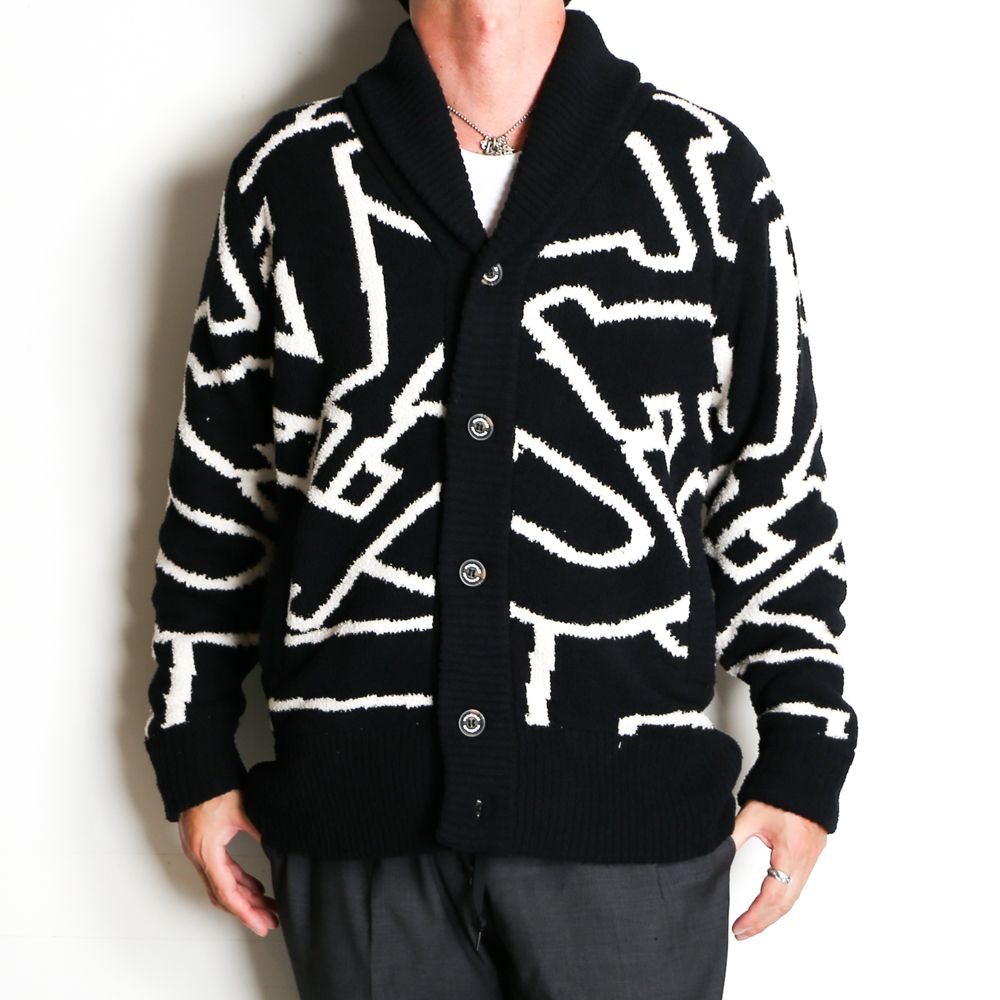 1PIU1UGUALE3 RELAX - FLUFFY LETTERED LOGO SHAWL COLLAR CARDIGAN