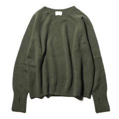 Wholegarment knit sweater - Wool & cashmere & silk - Olive / ホールガーメント クルーネックセーター - ウール & カシミヤ & シルク / SNKN-001B