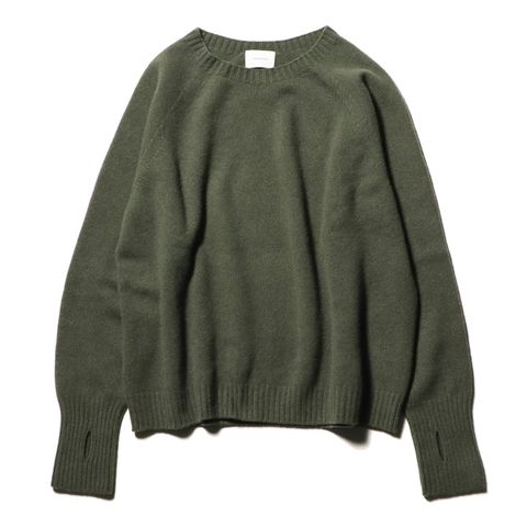 Wholegarment knit sweater - Wool & cashmere & silk - Olive / ホールガーメント クルーネックセーター - ウール & カシミヤ & シルク / SNKN-001B