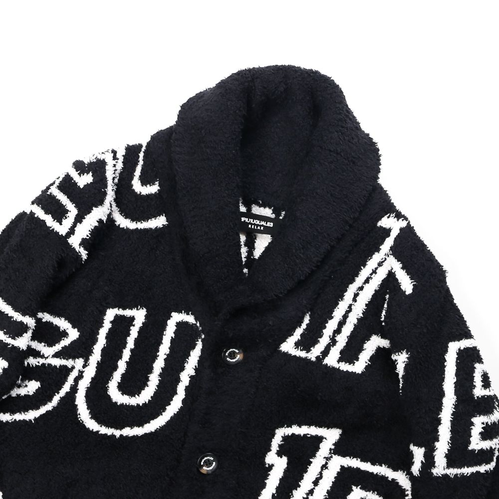 WHOLE PATTERN KNIT SHAWL CARDIGAN / 総柄ロゴ ニットショールカーディガン / USK-20014