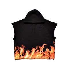 Fire Pattern Cutoff Sleeve Big Hoodie / 2308-6004