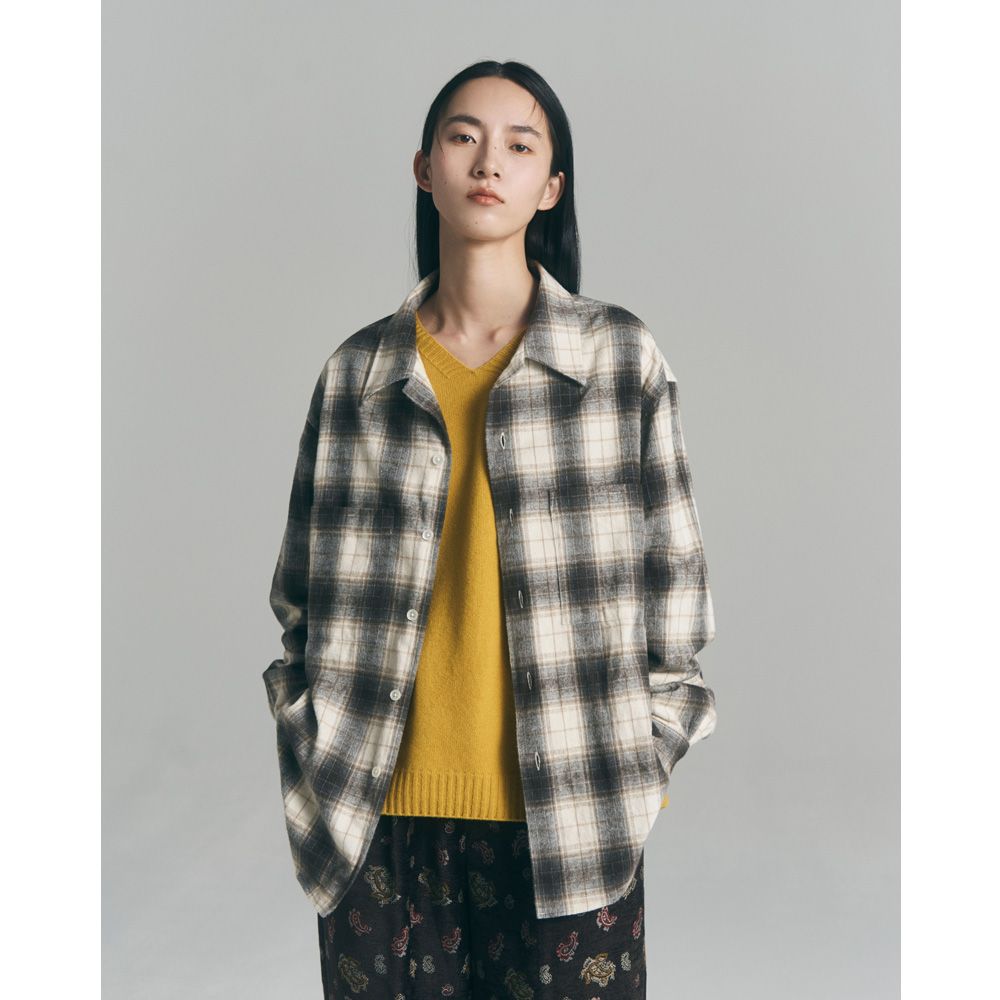 Ombre Check Flannel Shirt - Natural × Brown / オンブレチェックフランネルシャツ / SN-628A