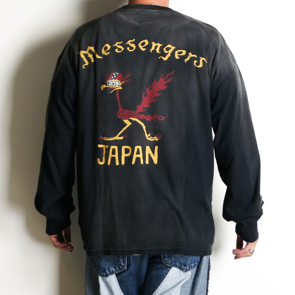 "Messenger Bird" Distressed Pocket L/S T-shirt - BLACK / グラフィック Tシャツ / G15LT086