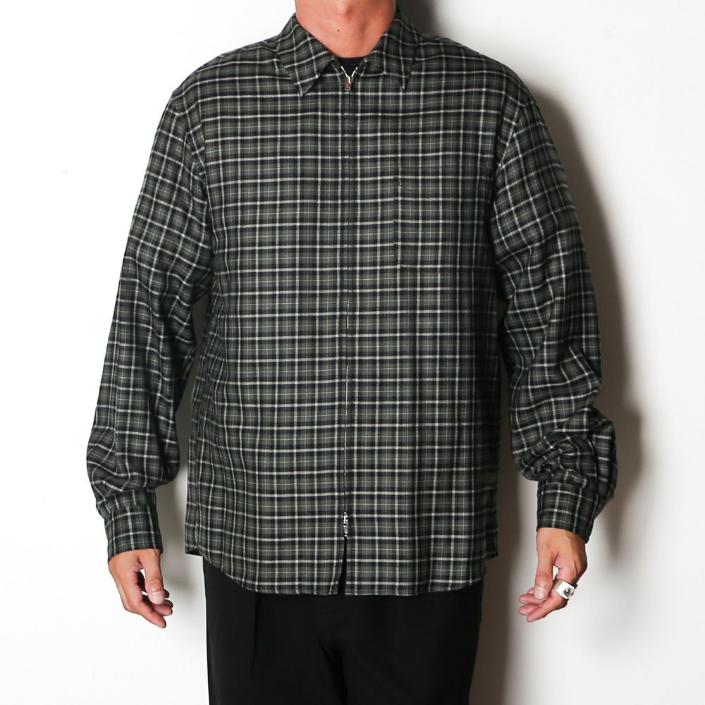 Zip Shirt - Moss Gray Check / オーガニックウールヴィエラチェック - ジップシャツ / A26C17SH03C