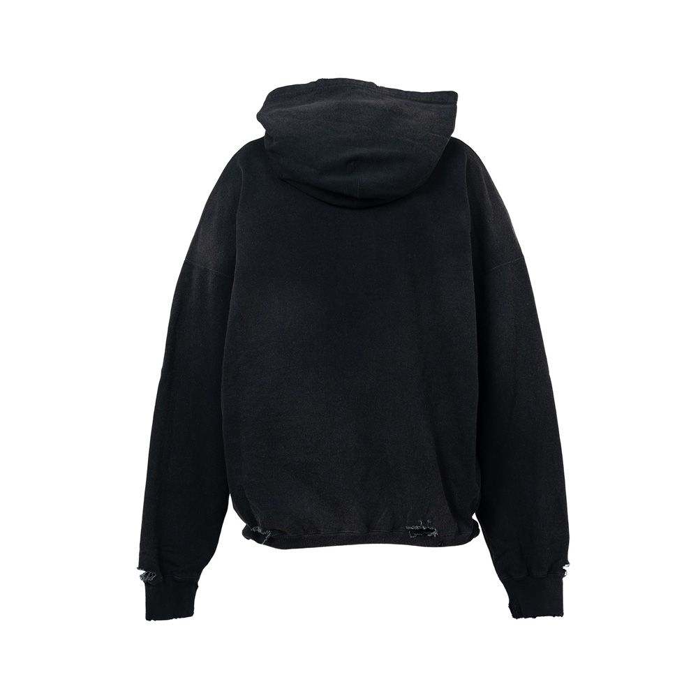 Distressed Henry Neck Hoodie - BLACK / ヘンリーネック フーディー / G15HD077
