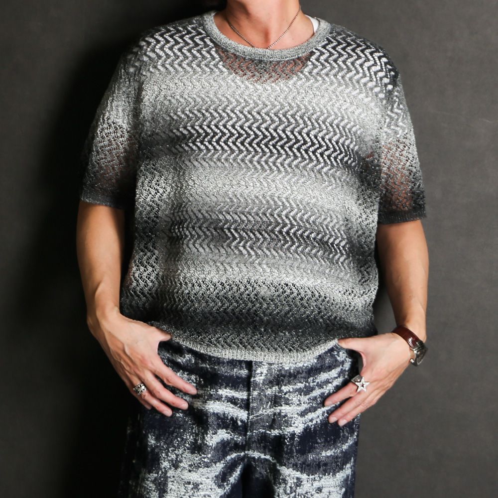 "Gradient-Striped Sheer Knit" Short Sleeve Knit - Black / グラデーション ニットトップ / TA26SS-KN047