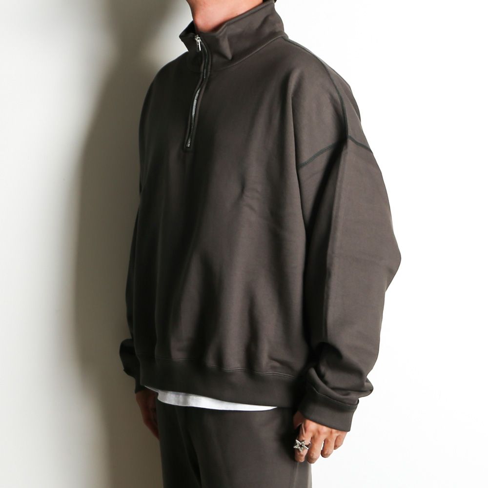 SHORT QUARTER ZIP PULLOVER - CHARCOAL / オーガニックコットンヘビー吊裏毛 - ショートクォータージッププルオーバー / A25D03CS02C