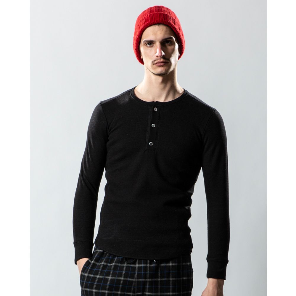 henley long-T(back boa) / ボアフリース ヘンリーネックTシャツ / 7907 lj88s