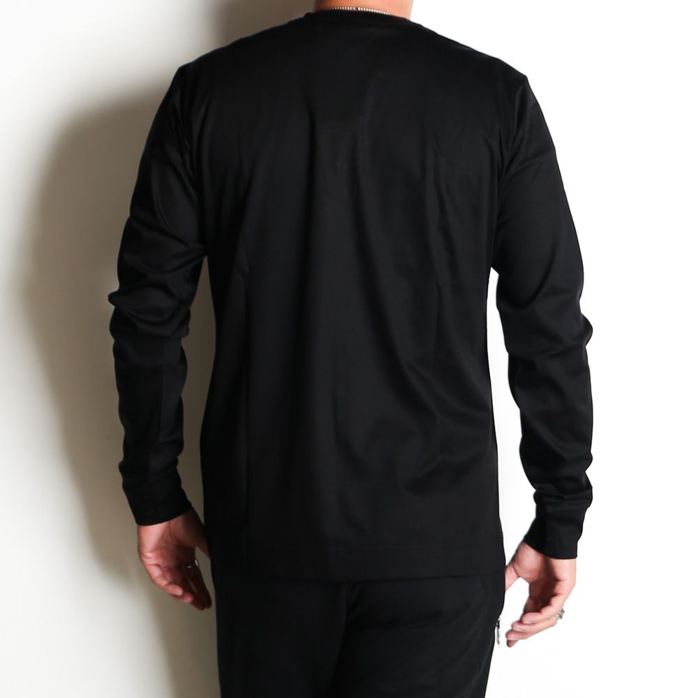 HENLEY NECK SUPER MERCERIZED LONG SLEEVE T-SHIRT - BLACK / ダブルシルケット ヘンリーネック ロングスリーブTシャツ / UST-24058