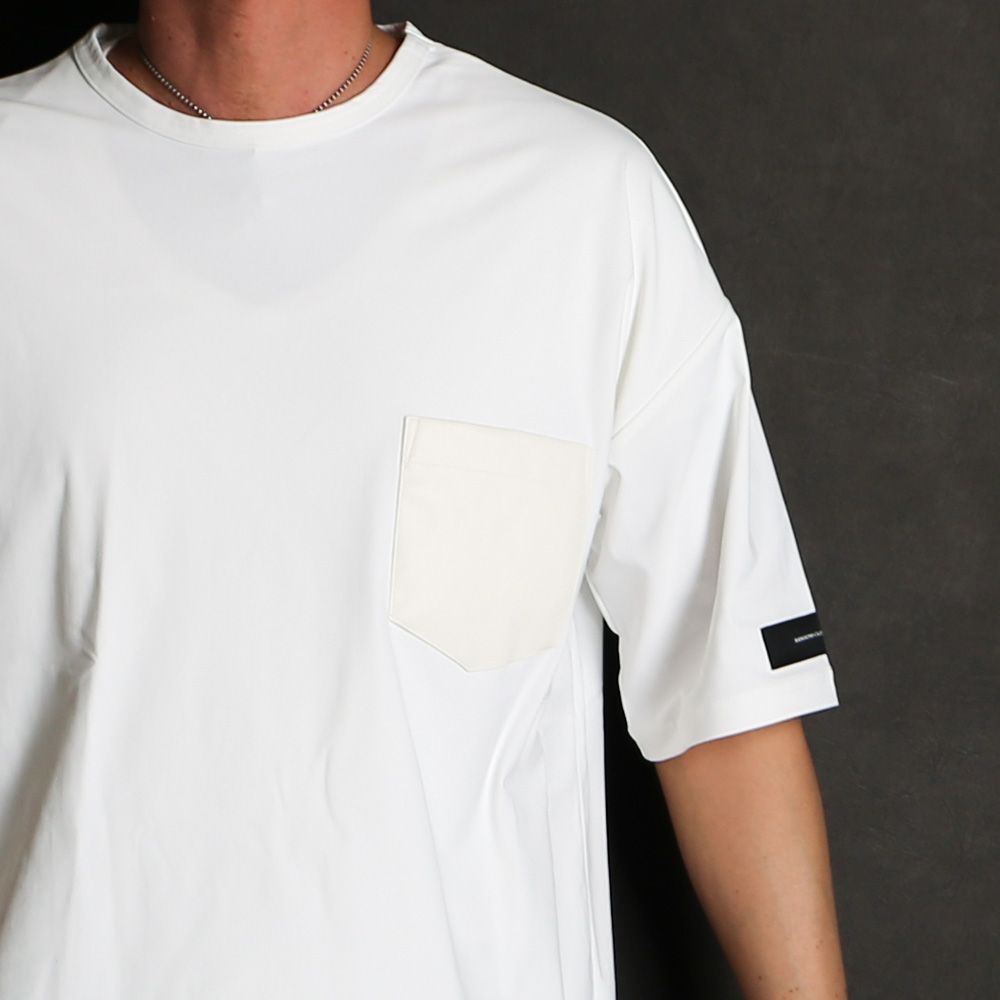 【ラスト1点-サイズ3】 leather pocket overnylon T - WHITE / エコレザーポケット ルーズTシャツ / RC35-T-005