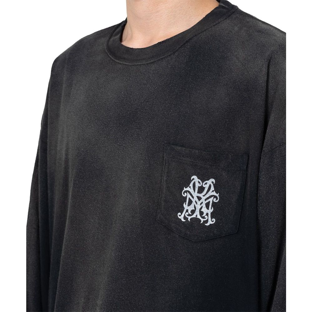 "Messenger Bird" Distressed Pocket L/S T-shirt - BLACK / グラフィック Tシャツ / G15LT086