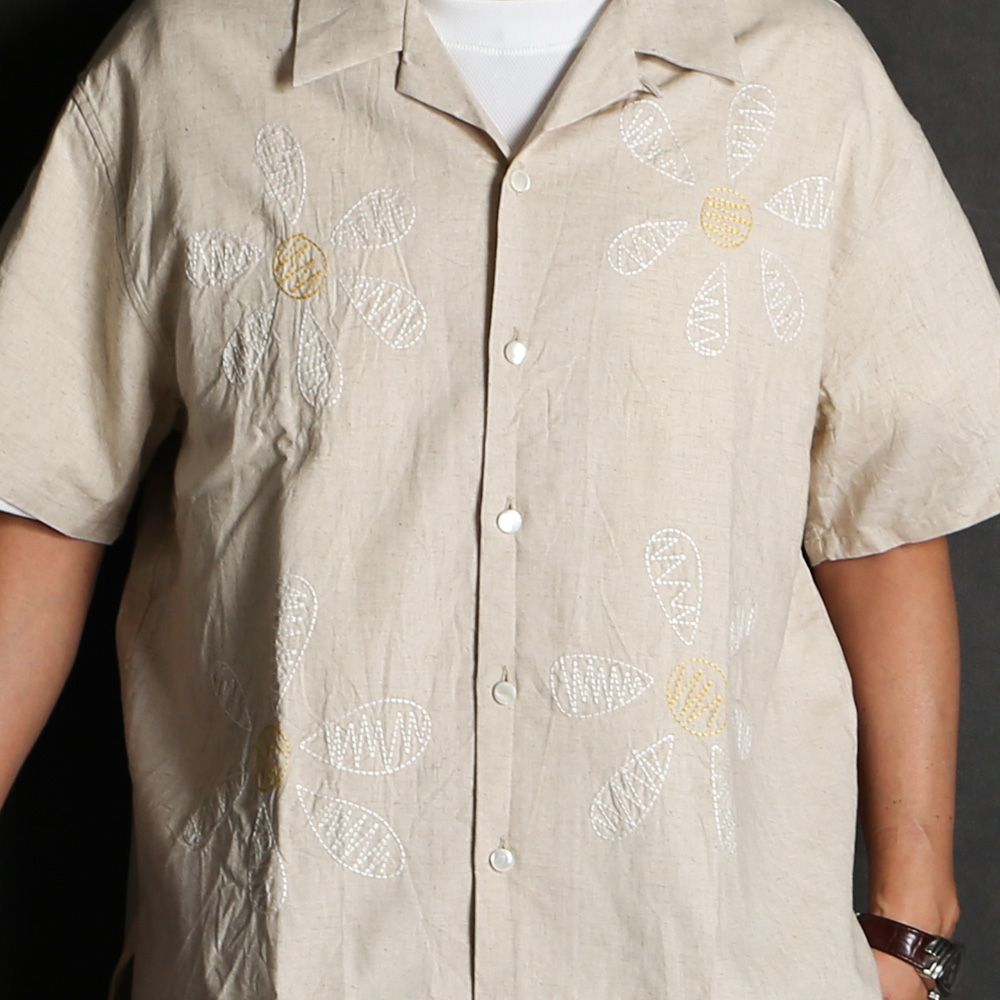 Aloha shirt - Big flowers embroidery / アロハシャツ - ビッグフラワーエンブロイダリー / SN-616B