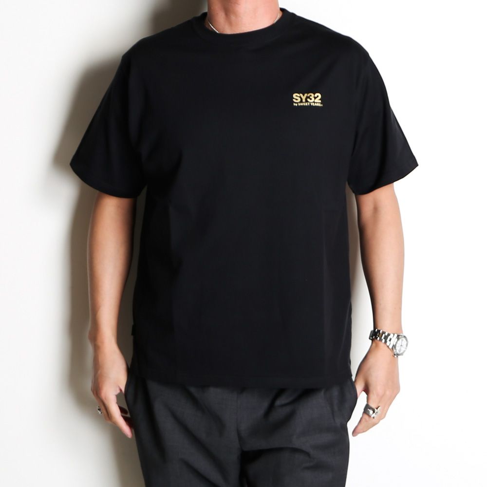 【ラスト1点-サイズS】BACK SLASH BIG LOGO TEE - BLACK × GOLD / グラフィックTシャツ / 14154J-W