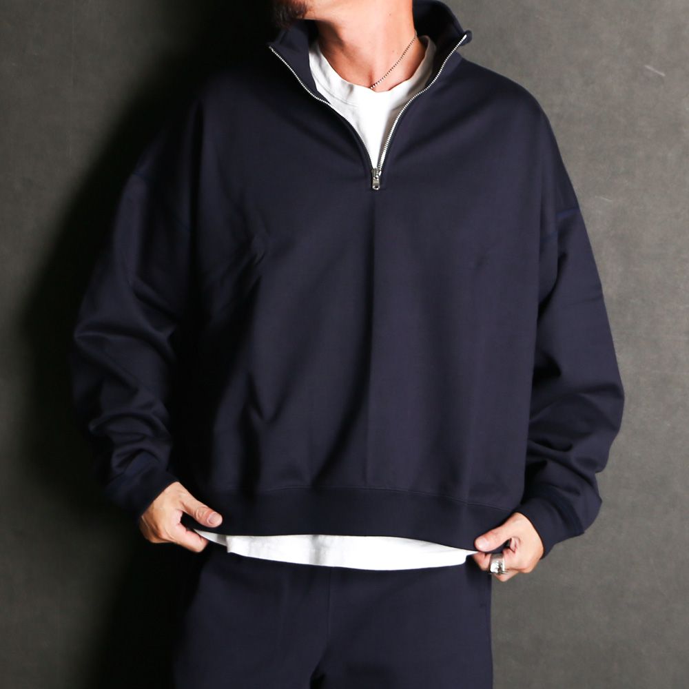 SHORT QUARTER ZIP PULLOVER - D.NAVY / オーガニックコットンヘビー吊裏毛 - ショートクォータージッププルオーバー / A25D03CS02C