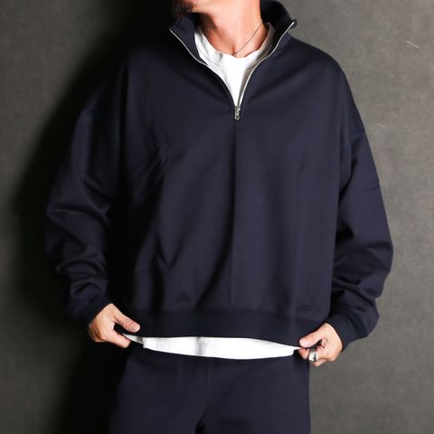 SHORT QUARTER ZIP PULLOVER - D.NAVY / オーガニックコットンヘビー吊裏毛 - ショートクォータージッププルオーバー / A25D03CS02C