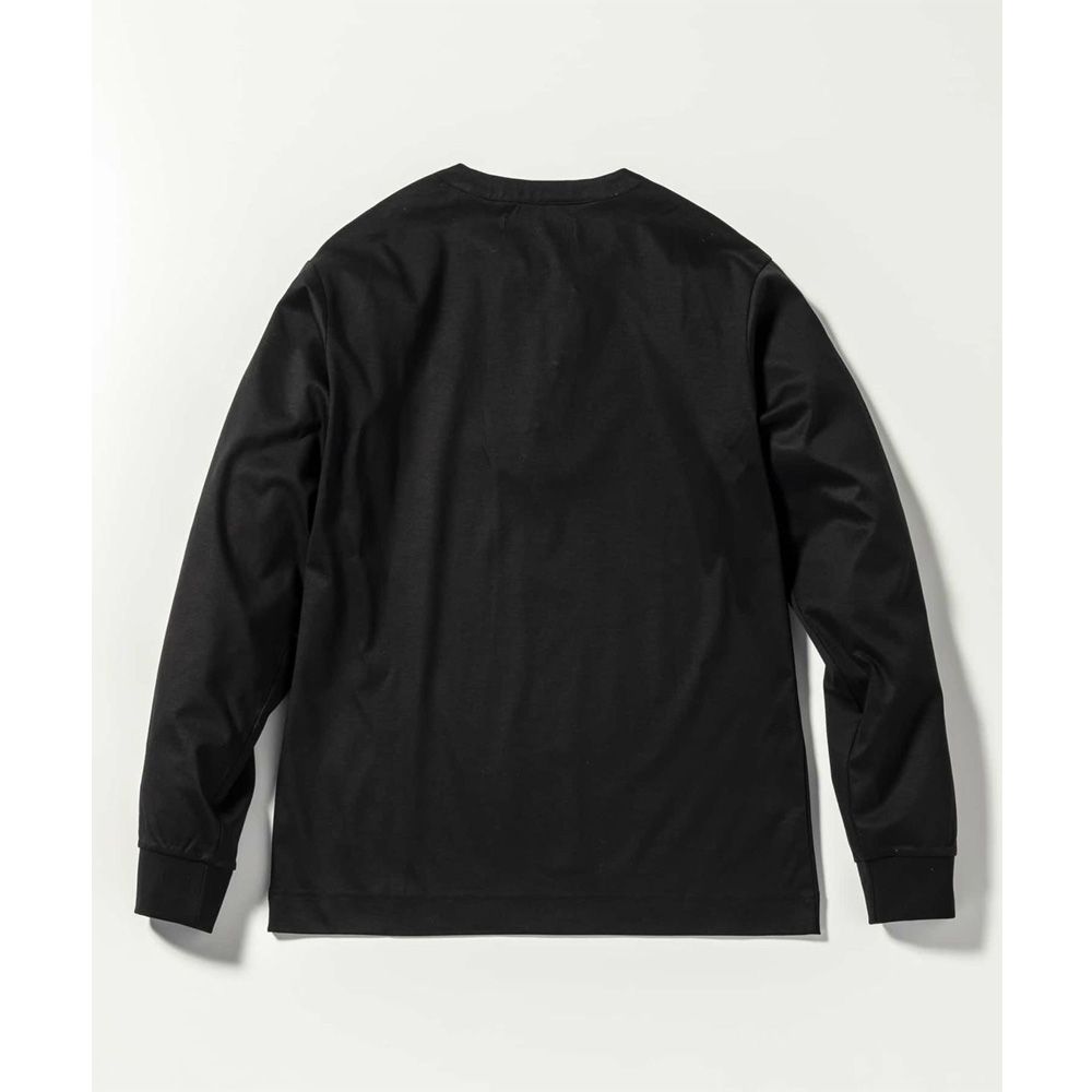 HENLEY NECK SUPER MERCERIZED LONG SLEEVE T-SHIRT - BLACK / ダブルシルケット ヘンリーネック ロングスリーブTシャツ / UST-24058