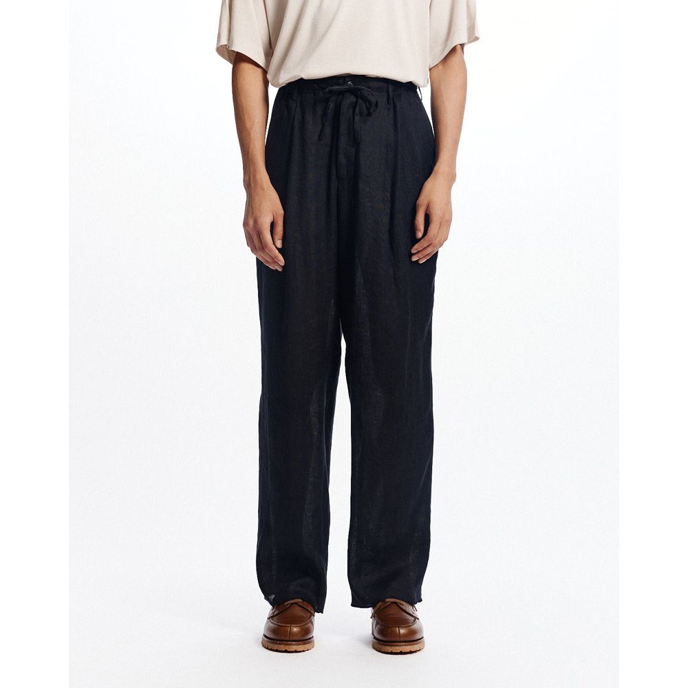 DOUBLE PLEATED EASY TROUSERS - BLACK / ヘンプ細布 - ダブルプリーテッドイージートラウザーズ / A26A22PT02C