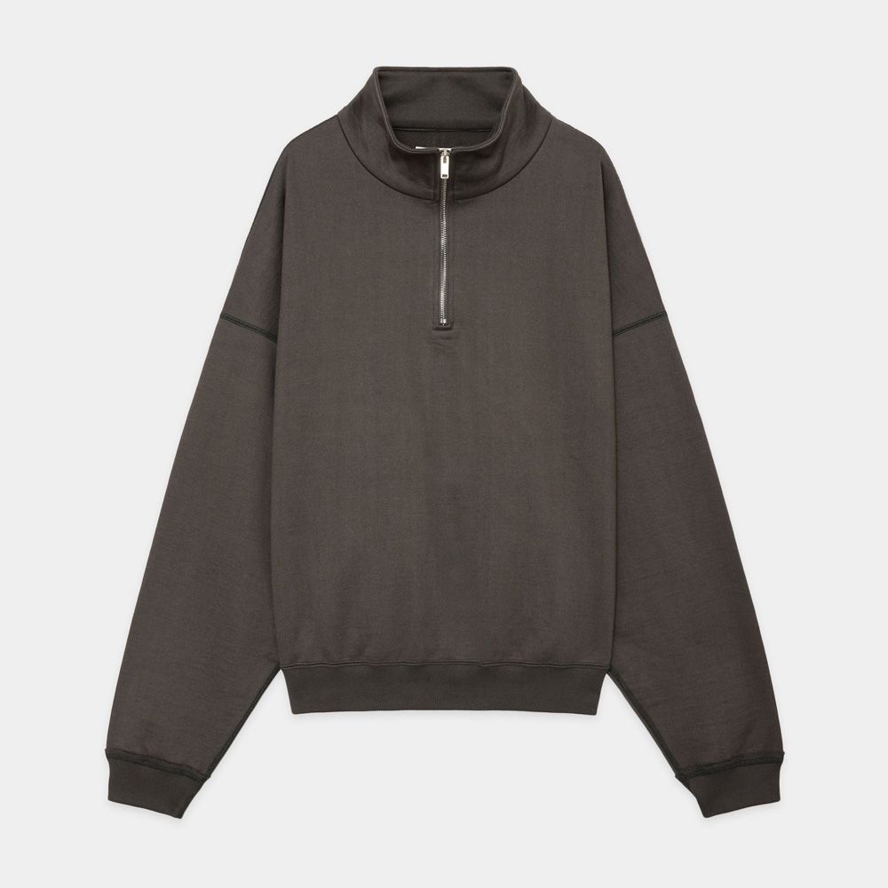 MARKAWARE - SHORT QUARTER ZIP PULLOVER - CHARCOAL / オーガニック