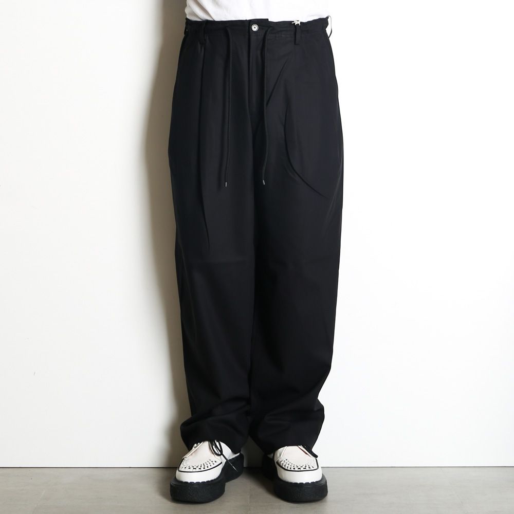 Double Pleated Easy Trousers - Black / オーガニックGIZA60/3サバイバルクロス® - ダブルプリーテッドイージートラウザーズ / A26C03PT02C