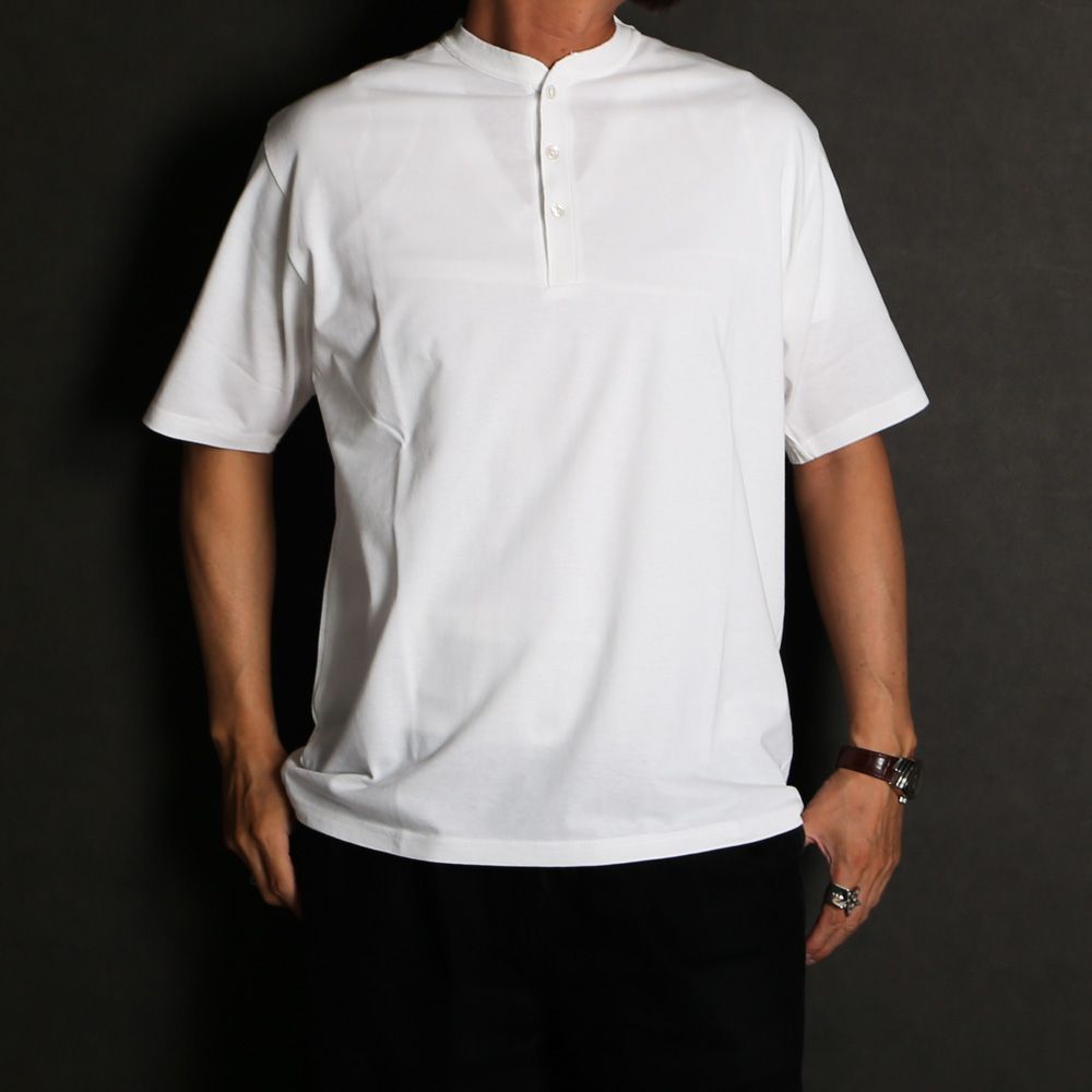 【ラスト1点-サイズ4】 HENLEY NECK TEE - WHITE / 30/1オーガニックコットン空紡天竺 - ヘンリーネックTee / M26B14CS01B