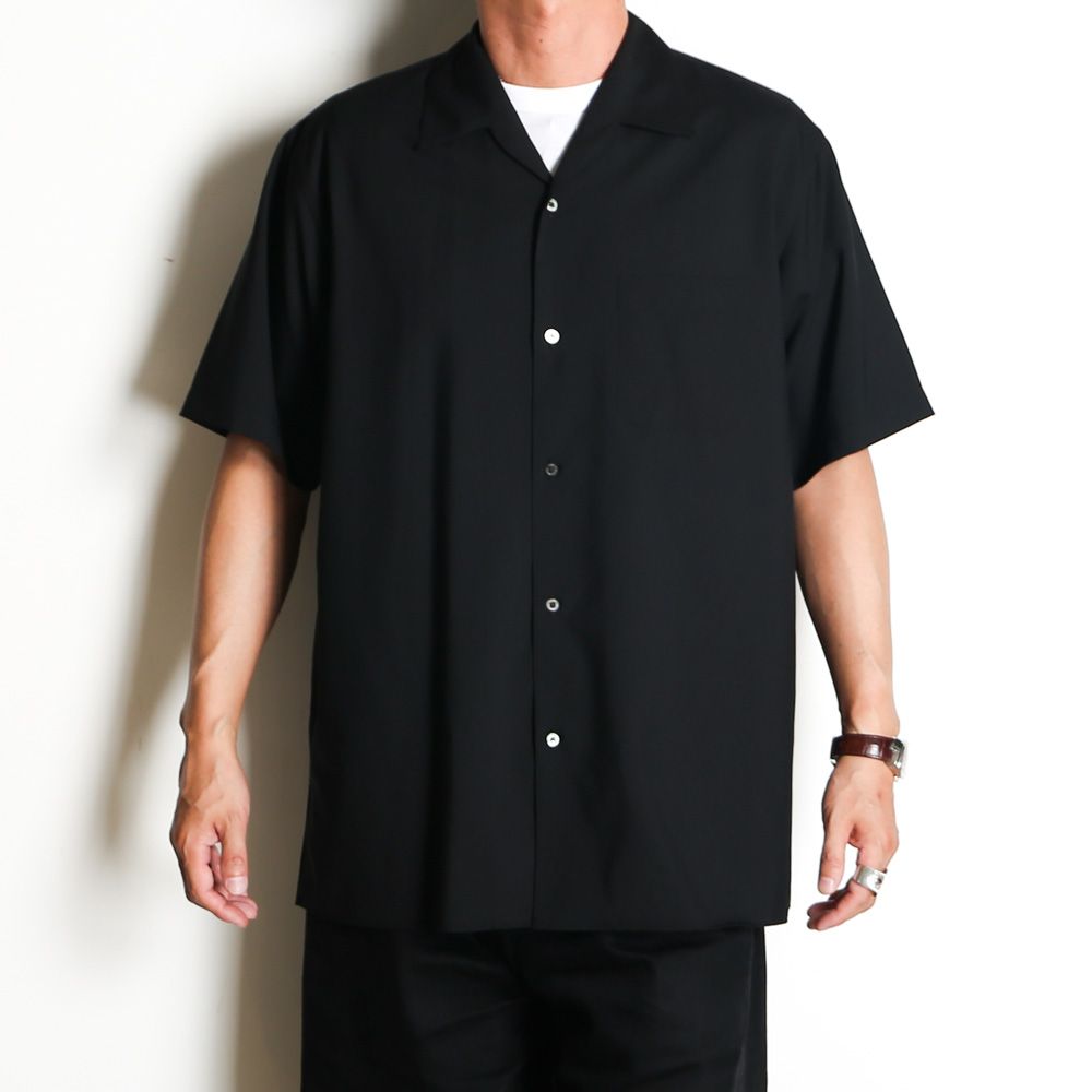 ITALIAN OPEN COLLAR S/S SHIRT - BLACK / オーガニックウール2/80トロピカル - イタリアンオープンカラーS/Sシャツ / A26B04SH03B