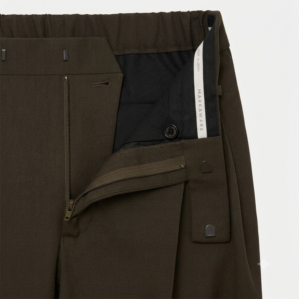 Double Pleated Semi Easy Trousers - Dark Sage / 3/60 オーガニックウールサバイバルクロス® - ダブルプリーテッドセミイージートラウザーズ / A26C07PT02C