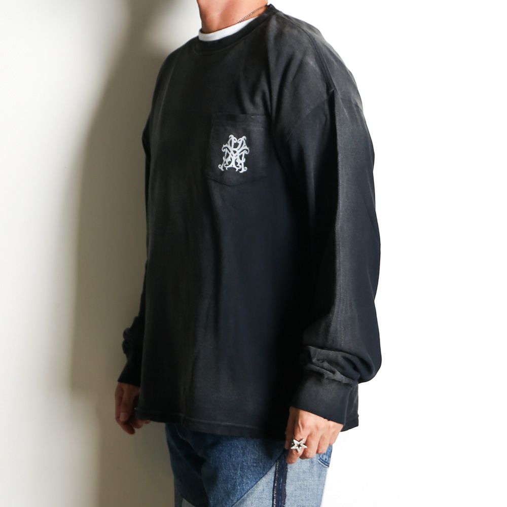 "Messenger Bird" Distressed Pocket L/S T-shirt - BLACK / グラフィック Tシャツ / G15LT086