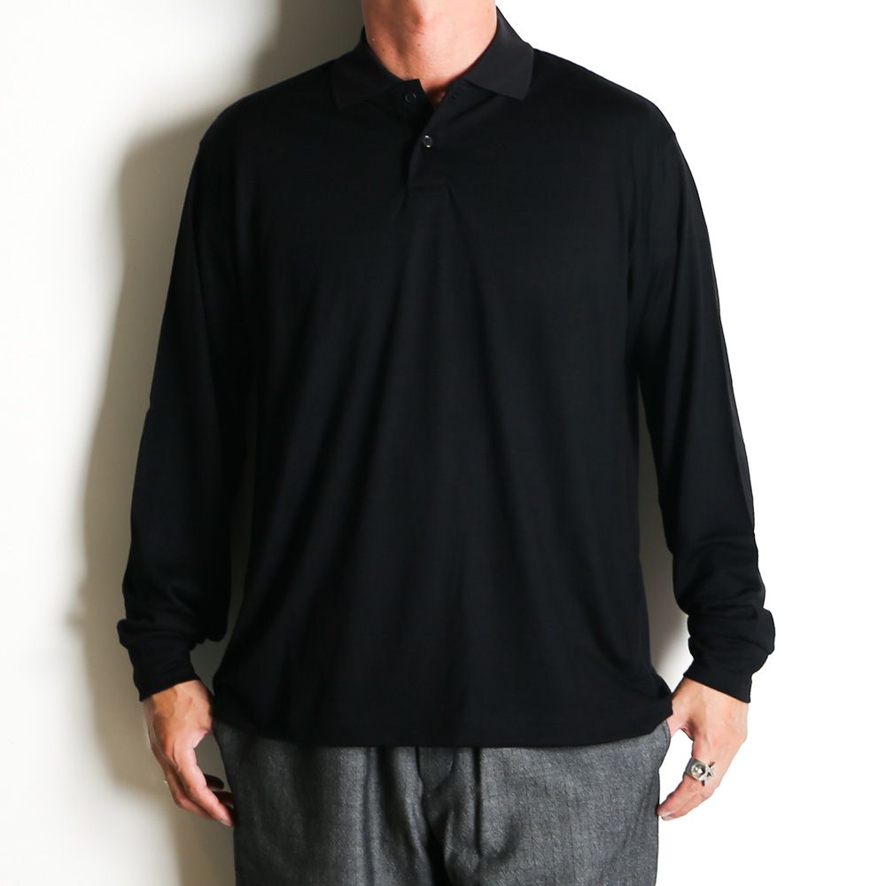 TWO BUTTON POLO L/S TEE - BLACK / ウォッシャブルウール天竺 - 2ボタンポロL/S Tee / M25C21CS03C