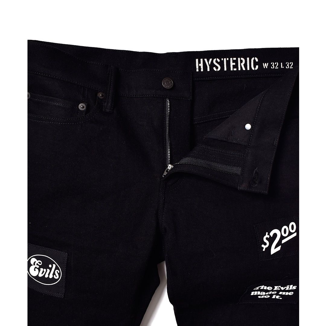 HYSTERIC GLAMOUR ヒステリックグラマー MINEDENIM マインデニム パッチ ストレッチ スキニー デニムパンツ HYSTERIC GLAMOUR×MINEDENIM F.Black STR 5pocket OWS 22AW ボトムス ジーンズ コラボ ブラック 黒 35 日本製 【メンズ】